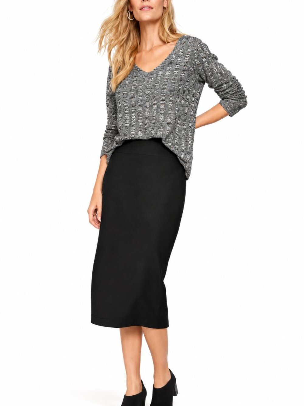Eileen Fisher Black Stretch Ponte Midi Pencil Skirt Size M